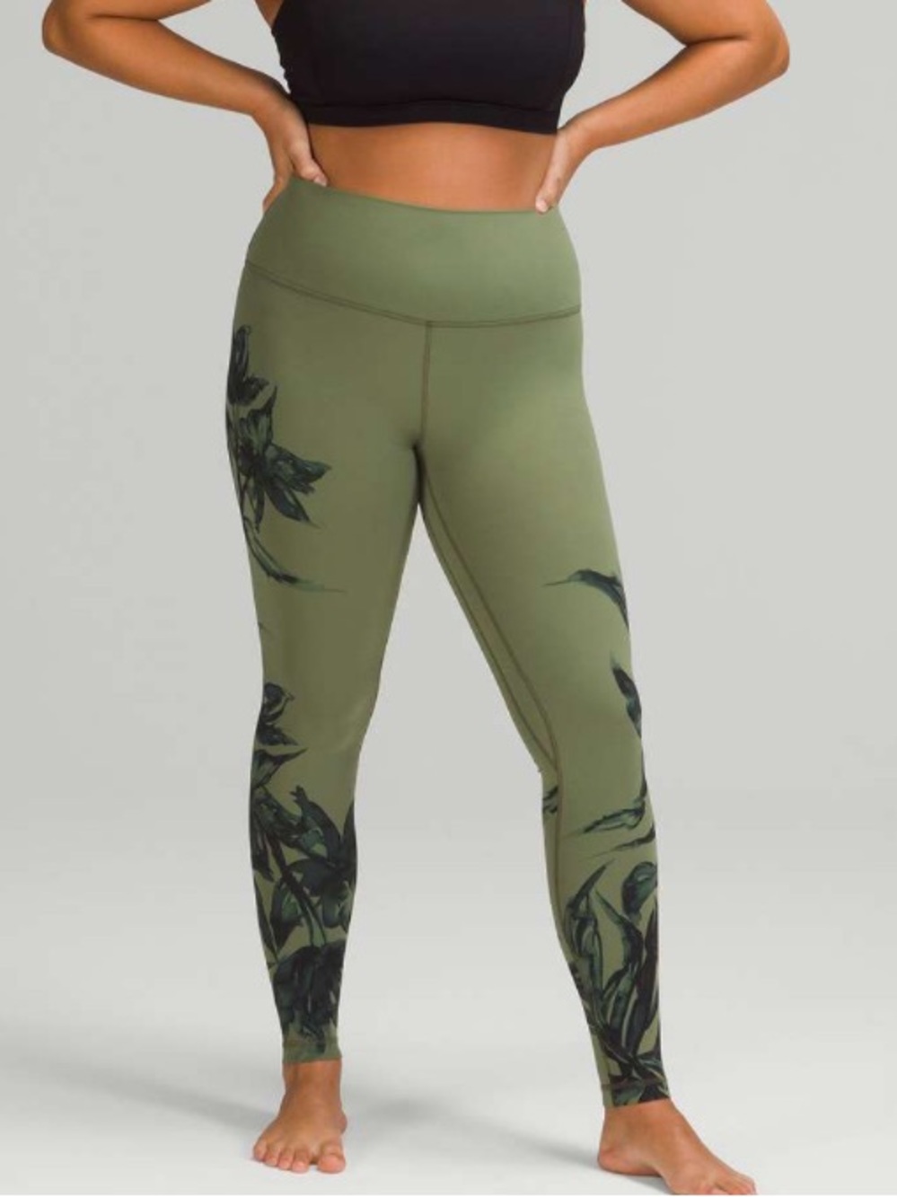 lululemon athletica Sage Green Leggings with Dark Leaf Print